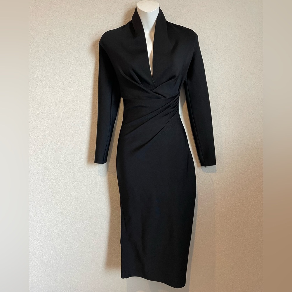 House of CB Francesca Black Draped Bandage Midi Dress size S